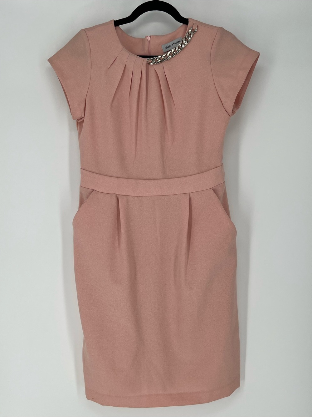 Shelby & Palmer Dusty Pink Midi Dress‎ with Chain Accent
